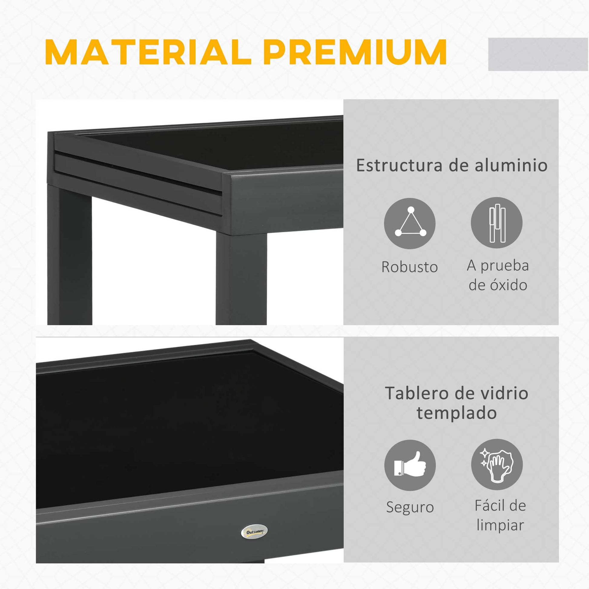 Outsunny Mesa De Jardín Extensible De Aluminio Tablero De Vidrio 80-160x80x75 Cm_5