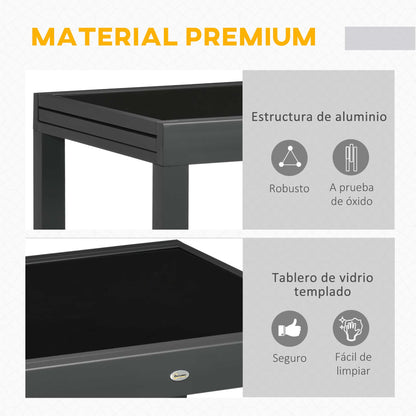 Outsunny Mesa De Jardín Extensible De Aluminio Tablero De Vidrio 80-160x80x75 Cm_5