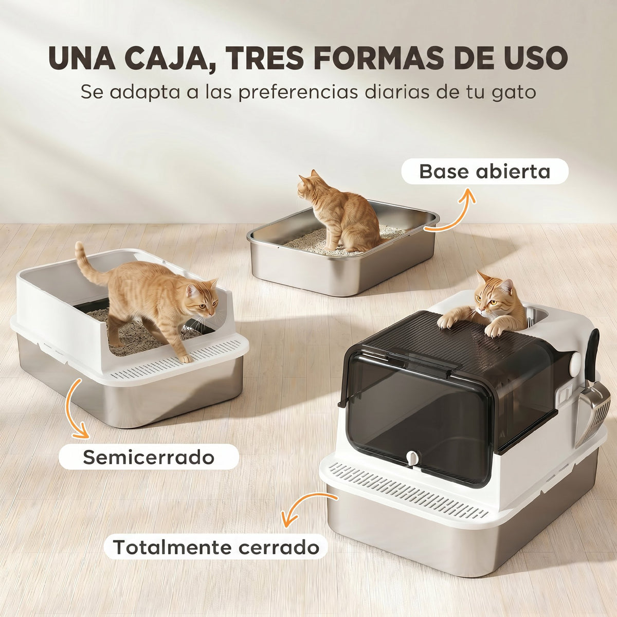 Pawhut Arenero Para Gatos De Acero Inoxidable Xxl Tapa Abatible Blanco_5