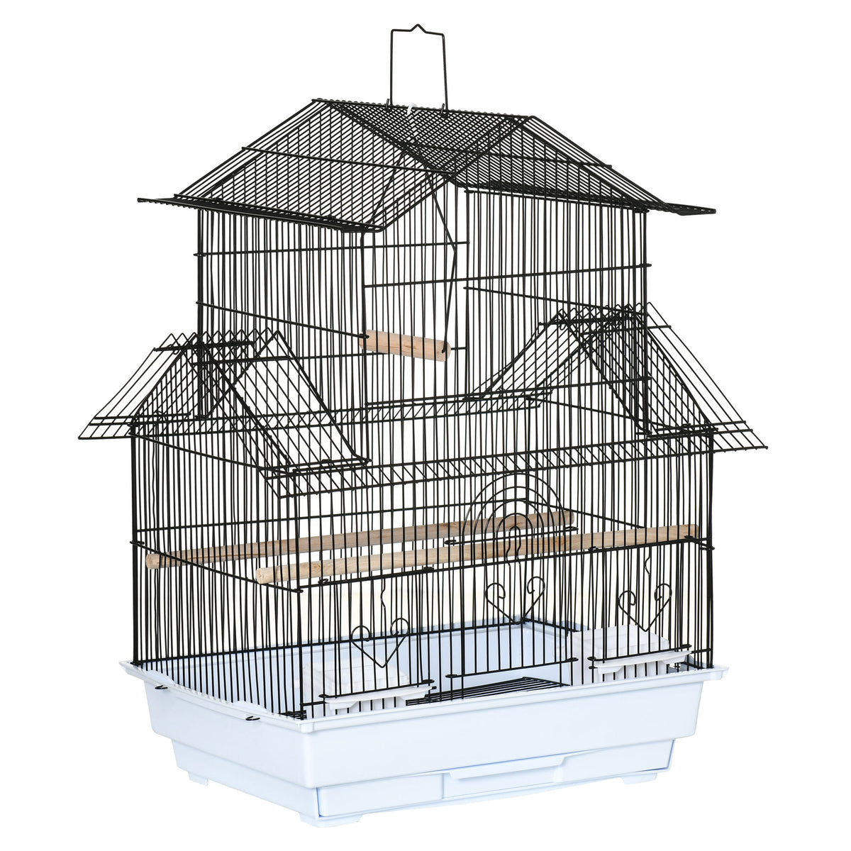 Pawhut Jaula Para Pájaros Con Puertas Comederos Perchas 50,5x41x63 Cm Blanco_0