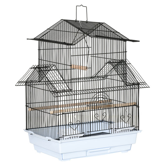 Pawhut Jaula Para Pájaros Con Puertas Comederos Perchas 50,5x41x63 Cm Blanco_0