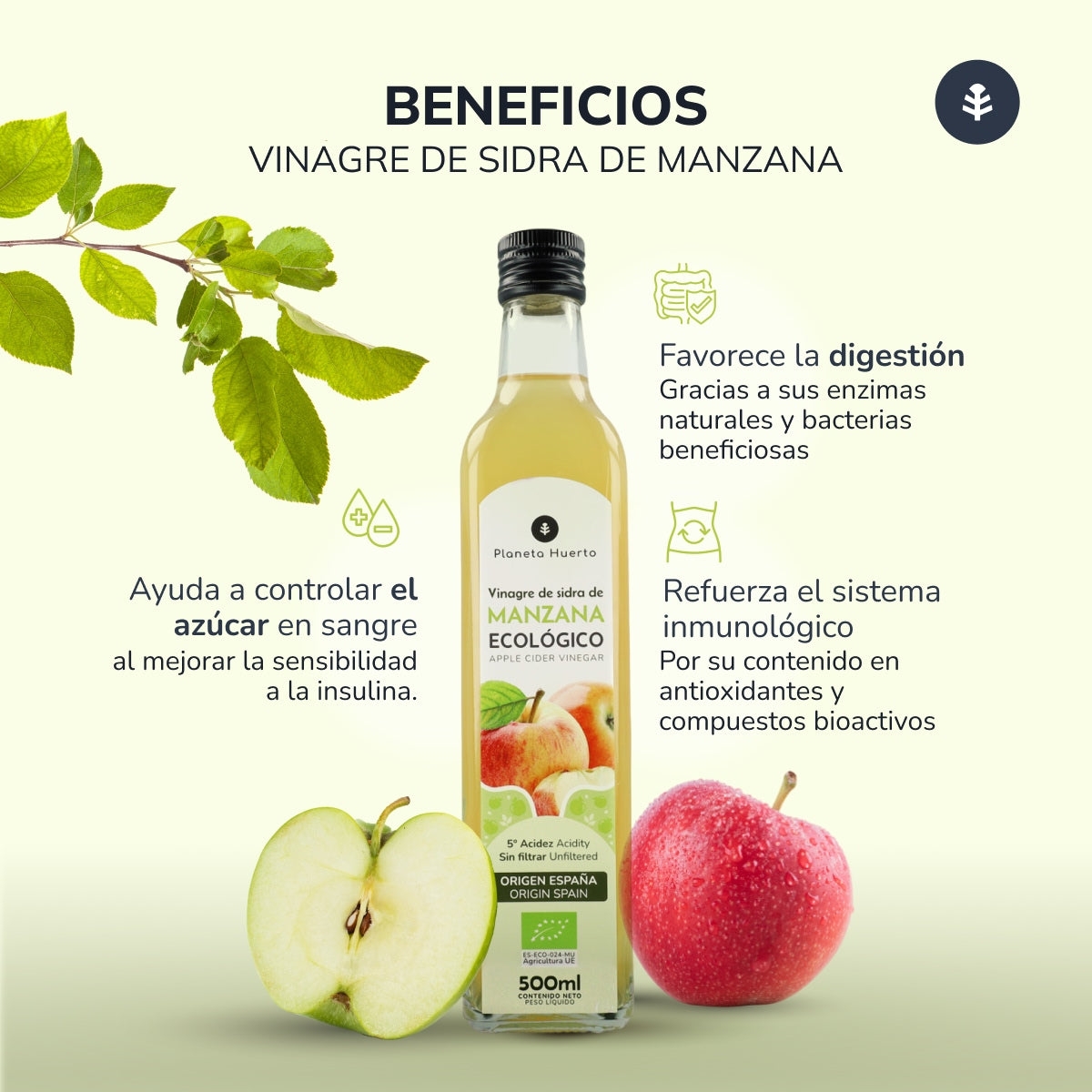 Vinagre de sidra de manzana sin filtrar ECO Planeta Huerto 500 ml