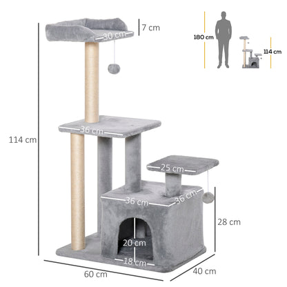 Pawhut Árbol Para Gatos Con Postes De Sisal Plataformas Y Casita Gris Claro_2