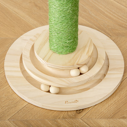 Pawhut Rascador Cactus Para Gatos Con Bola Colgante Y Juego En La Base De Madera_4