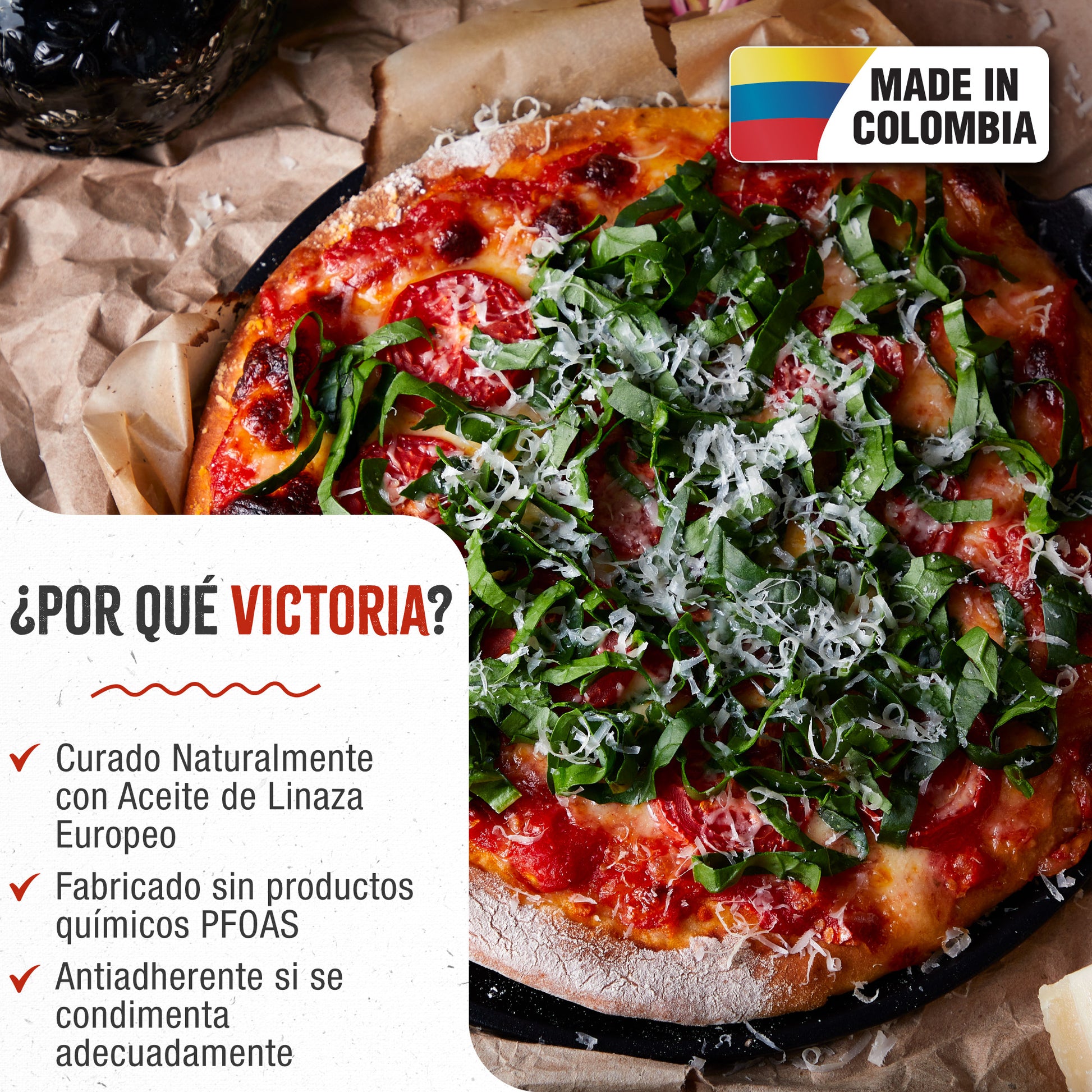 Victoria Plancha Cocina Para Pizza Hierro Fundido Curado Inducción, Sartén 25cm, Fuego, Barbacoa, Horno, 31800, Negro_1