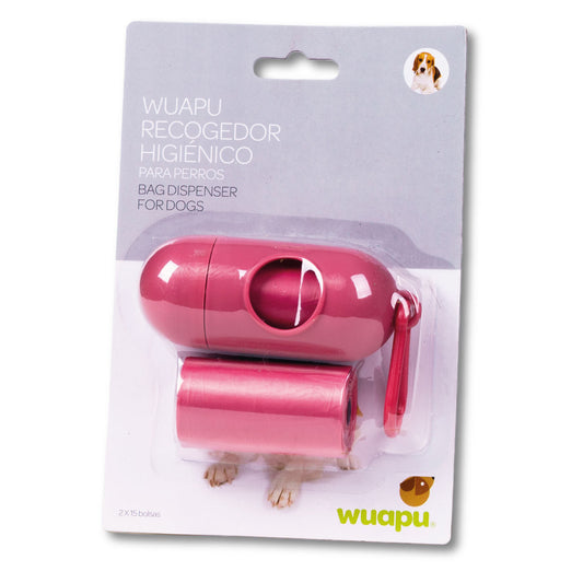 Portarollos Dispensador Rosa De Bolsas Higiénicas Recoge Excrementos De Perro Wuapu Con 30 Bolsas_0