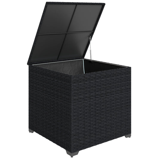 Baúl De Exterior Outsunny Ratán Pe, Acero Negro 72x72x70 Cm_0