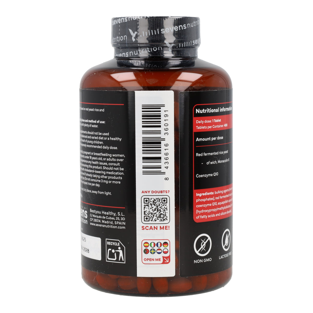 Levadura de Arroz Rojo con Monacolina K y CoQ10 Sevens Nutrition 400 cápsulas