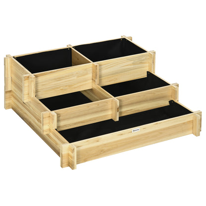 Outsunny Jardinera De Madera Con Diseño De Escalera 93x93x35 Cm Natural_0