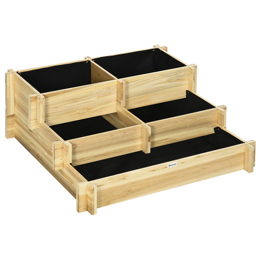 Outsunny Jardinera De Madera Con Diseño De Escalera 93x93x35 Cm Natural_0