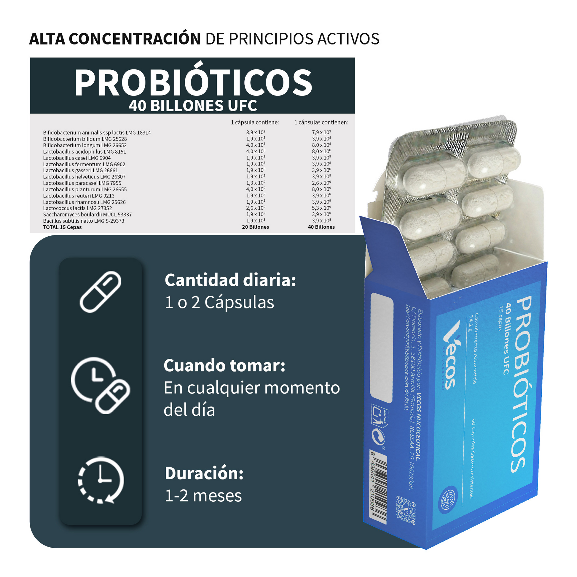 Probióticos Liofilizados Vecos 60 Cápsulas Flora Intestinal Y Confort Digestivo | 15 Cepas_2
