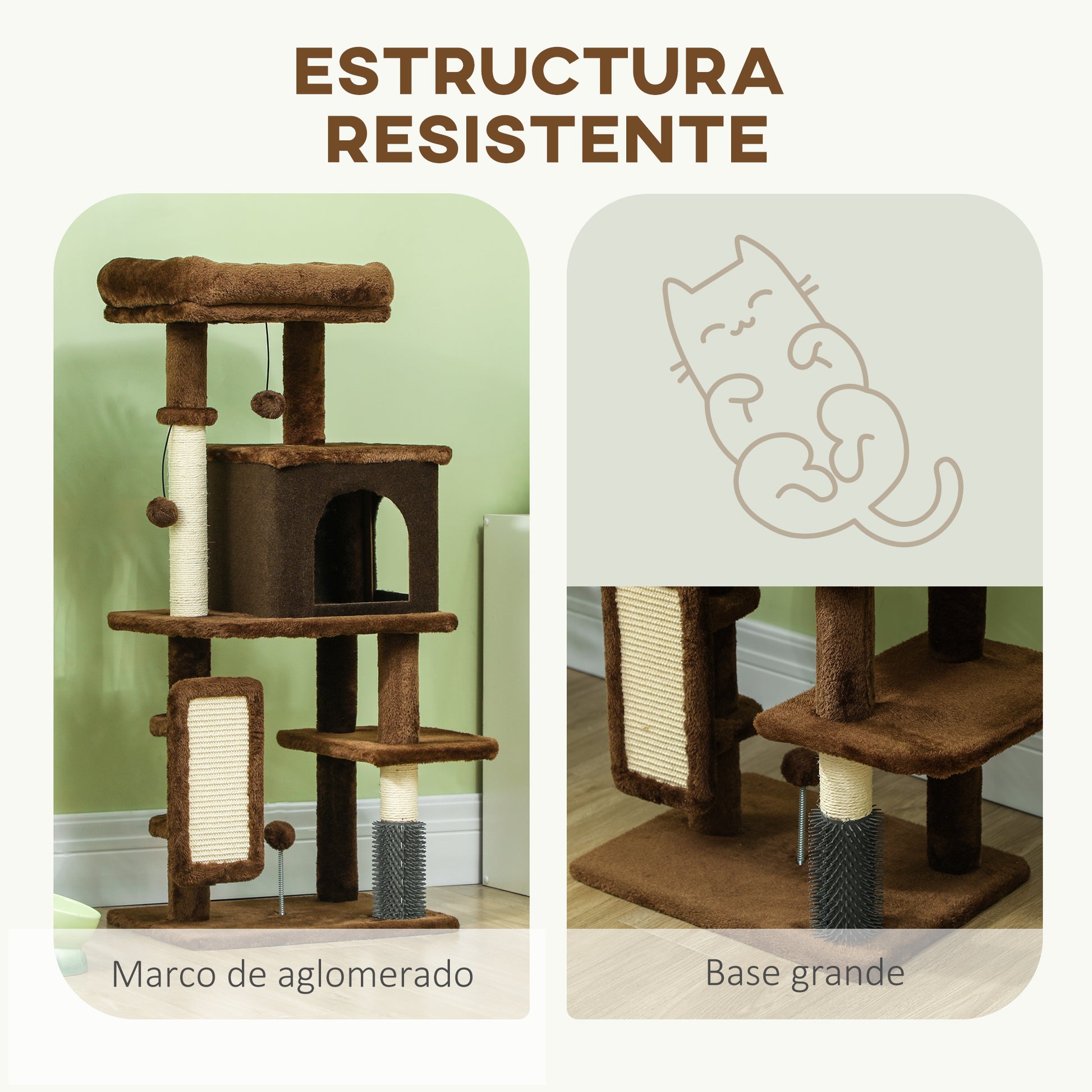 Pawhut Árbol Rascador Para Gatos Altura 104cm Con Almohadilla Para Rascar Marrón_5