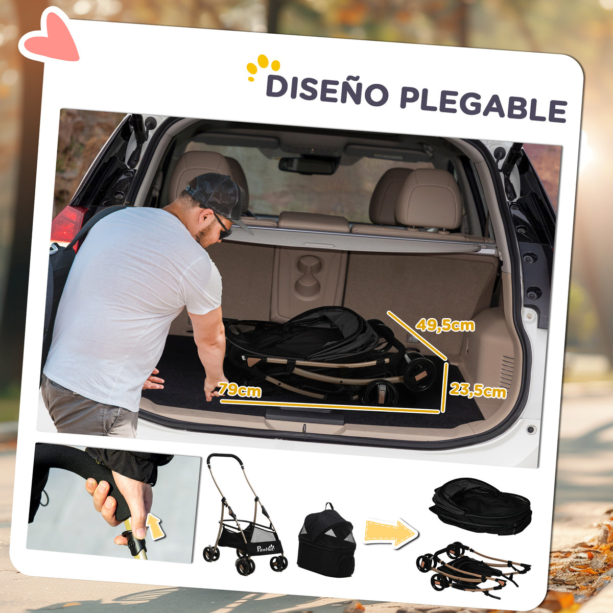 Pawhut Carrito Para Perros Plegable 3 En 1 Con Vagón Desmontable Negro_5