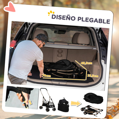 Pawhut Carrito Para Perros Plegable 3 En 1 Con Vagón Desmontable Negro_5
