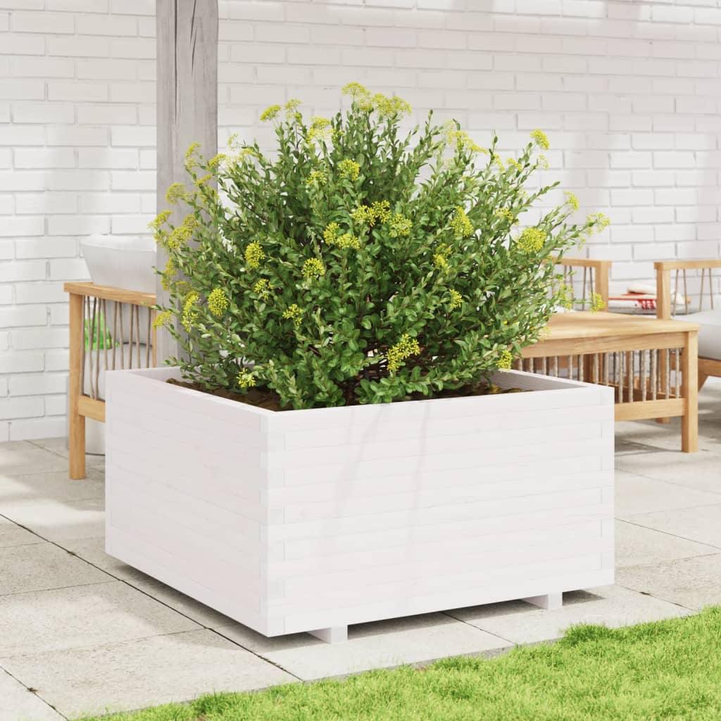 Jardinera Madera Maciza De Pino Blanco 90x90x49,5 Cm_2