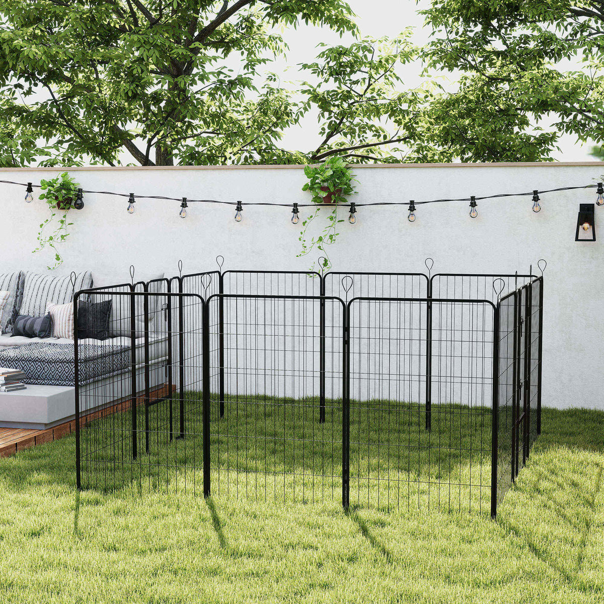 Pawhut Parque Para Perros De 12 Paneles 80x120 Cm Con 2 Puertas Negro_1