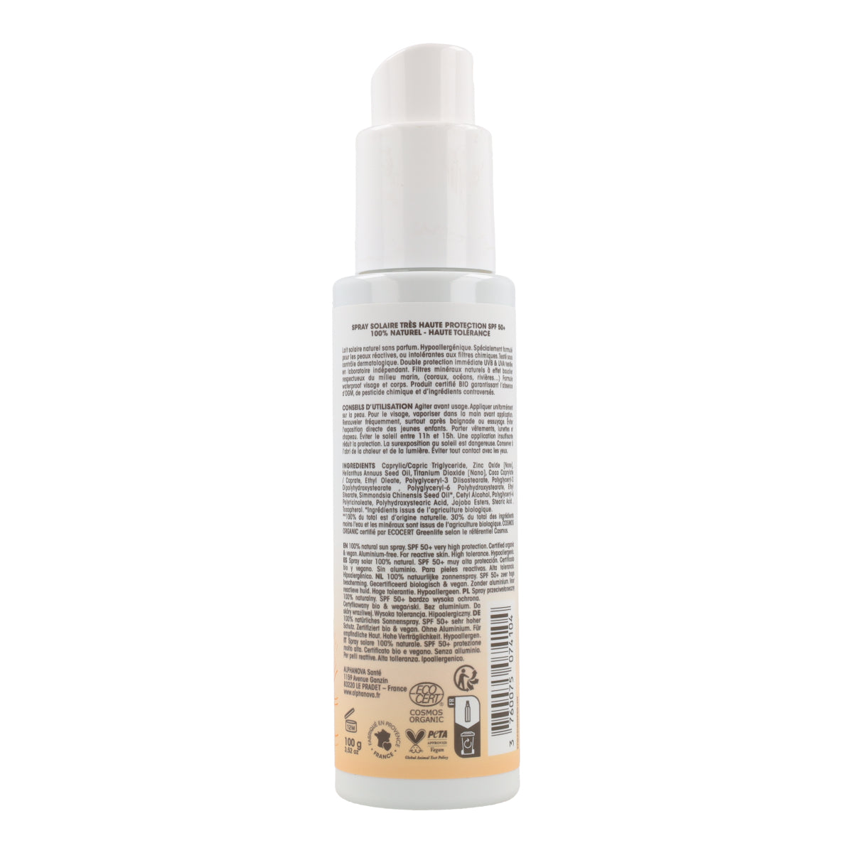 Spray solar FPS50+ sensible bio Alphanova 100 ml