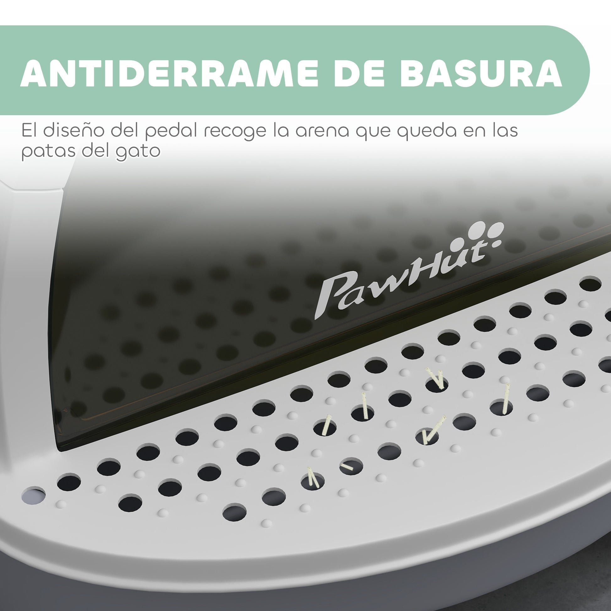 Pawhut Arenero Para Gatos Cubierto Con Bandeja Pala Y Asa Superior Blanco Y Gris_5