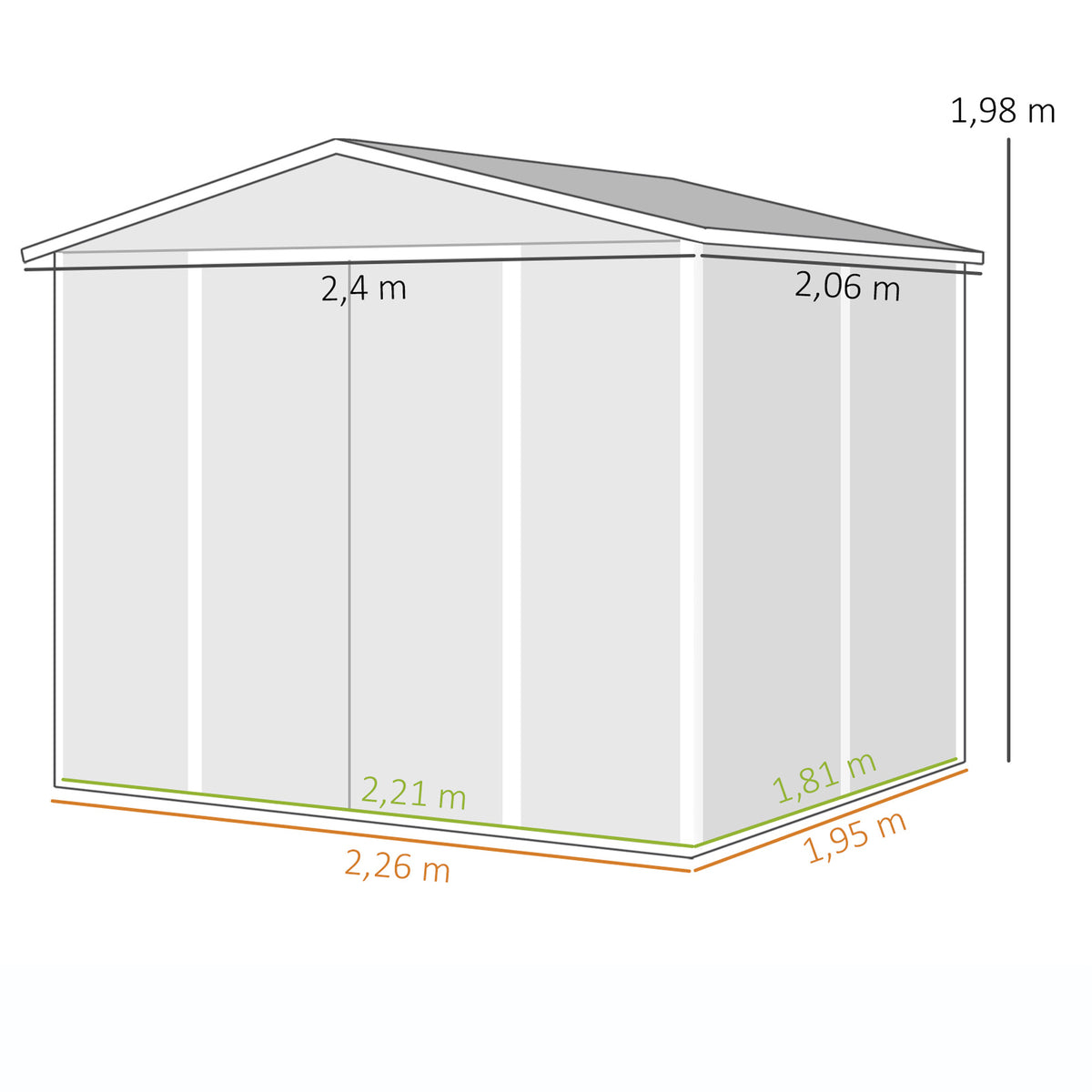 Outsunny Caseta De Jardín Exterior 4,4 M² 240x206x198 Cm Puerta Corredera Gris_2