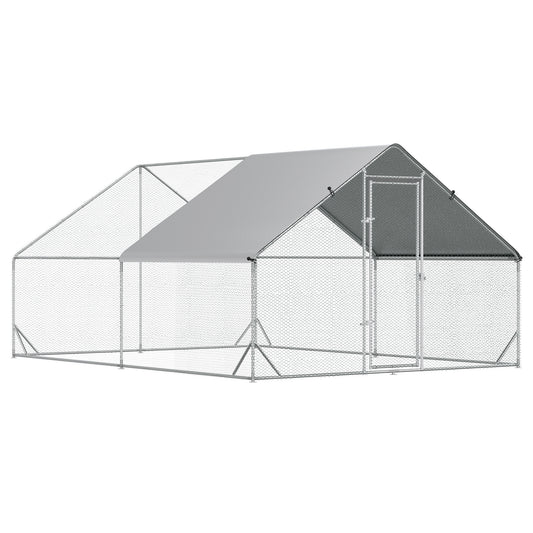 Gallinero De Exterior Acero Galvanizado Con Techo Pawhut 3x4x2 M Plata_0