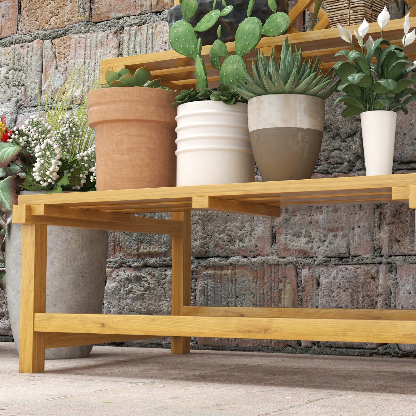 Outsunny Estantería Para Plantas De Madera Con Enrejado 75x50x166 Cm Natural_3