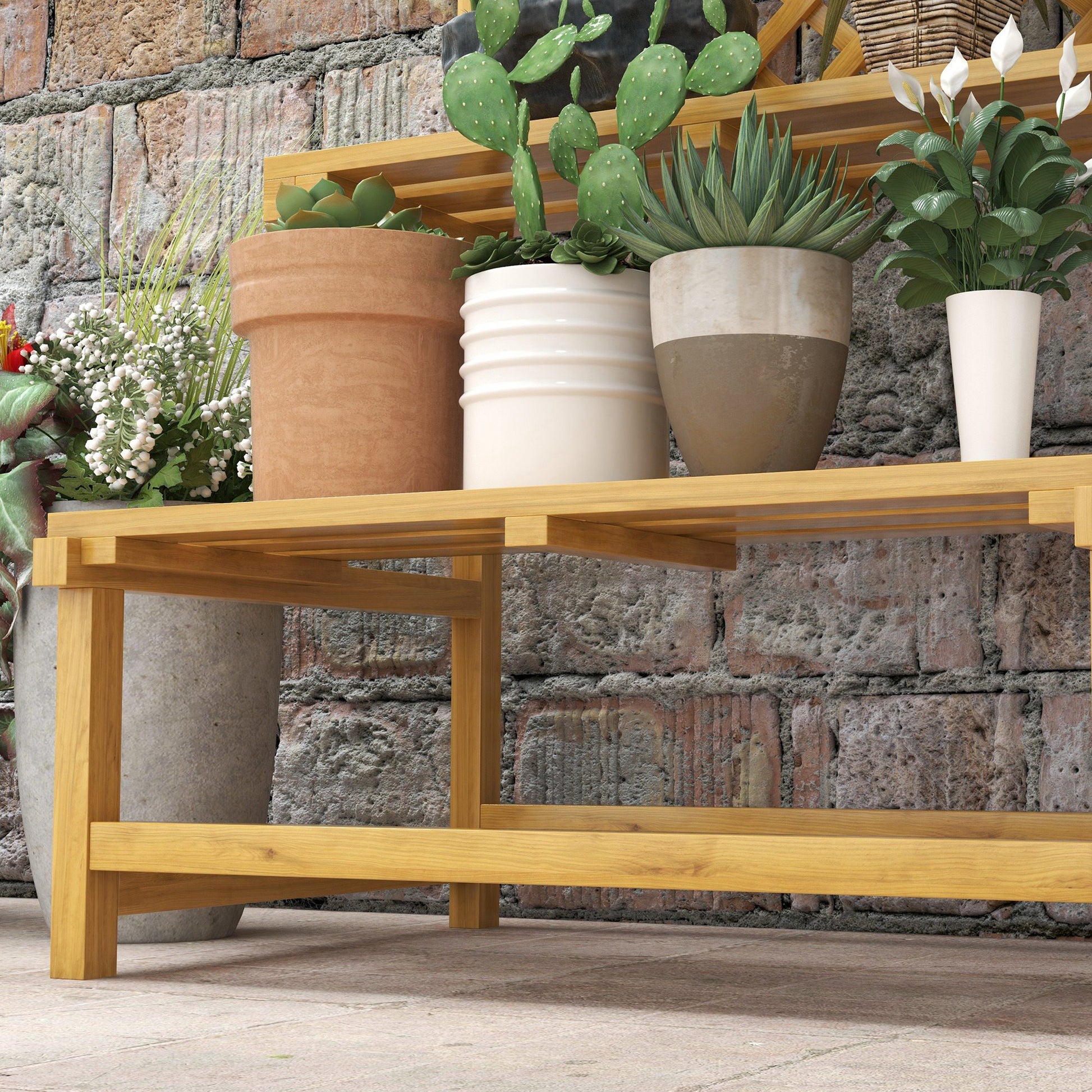 Outsunny Estantería Para Plantas De Madera Con Enrejado 75x50x166 Cm Natural_3