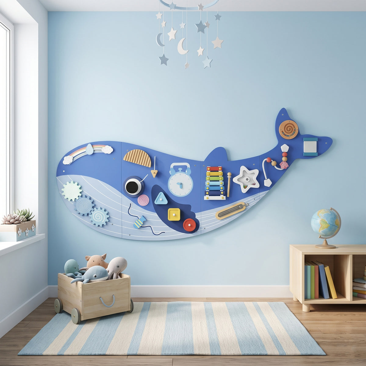 Aiyaplay Tablero Sensorial Montessori Tema Ballena Busy Board +2 Años Azul_1