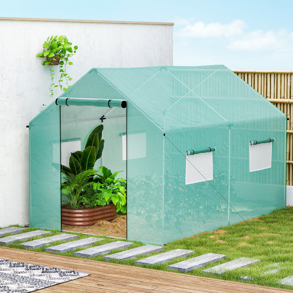 Outsunny Invernadero De Exterior 2x3x2 M Con 4 Ventanas De Malla Verde_3