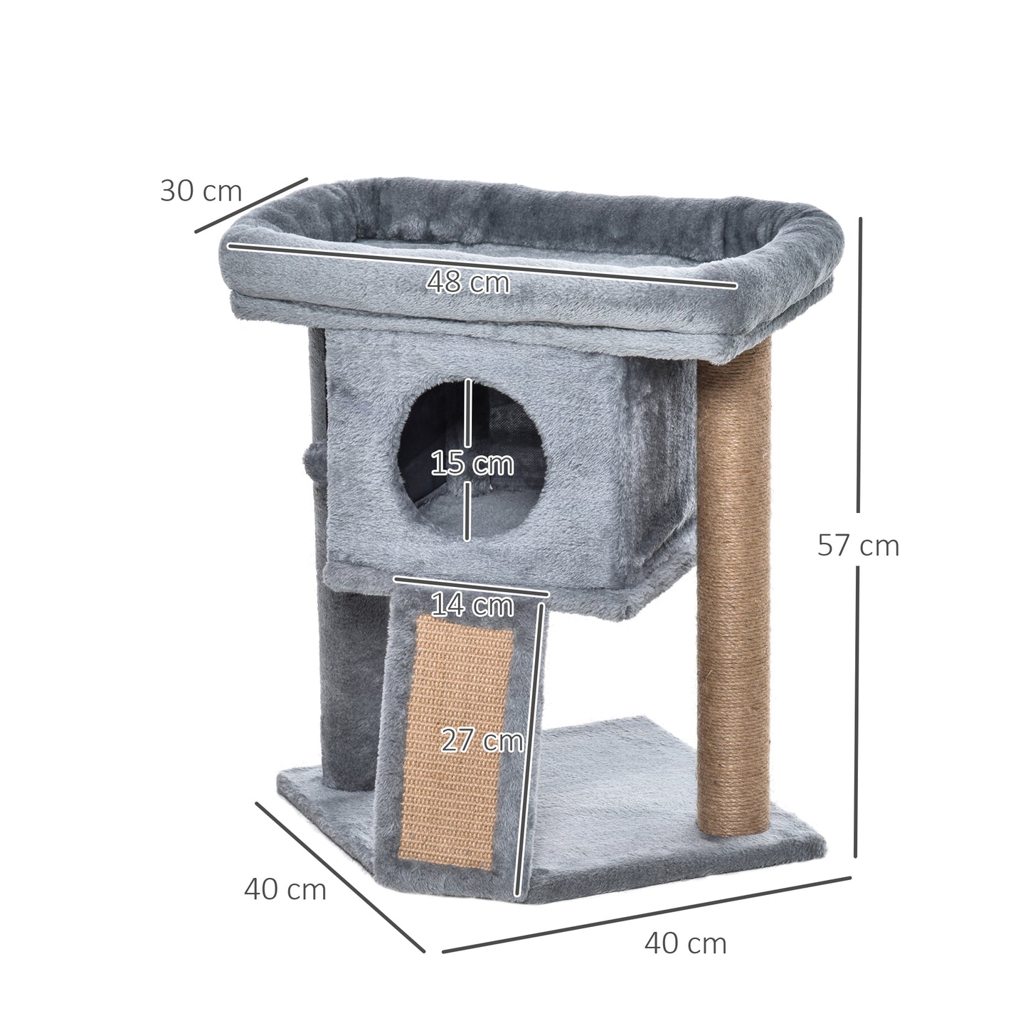 Pawhut Árbol Rascador Para Gatos Pequeños De 57 Cm Con Poste De Yute Rascador_2