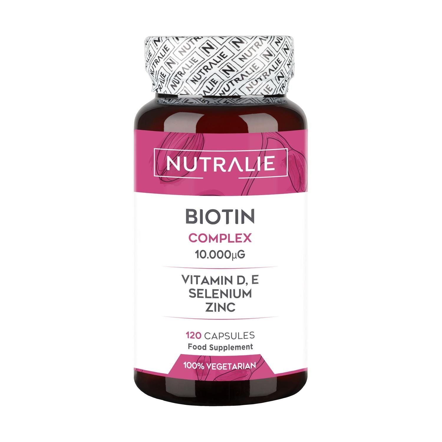 Nutralie Biotina complex 10000 mcg pelo, piel, uñas, 120 cápsulas