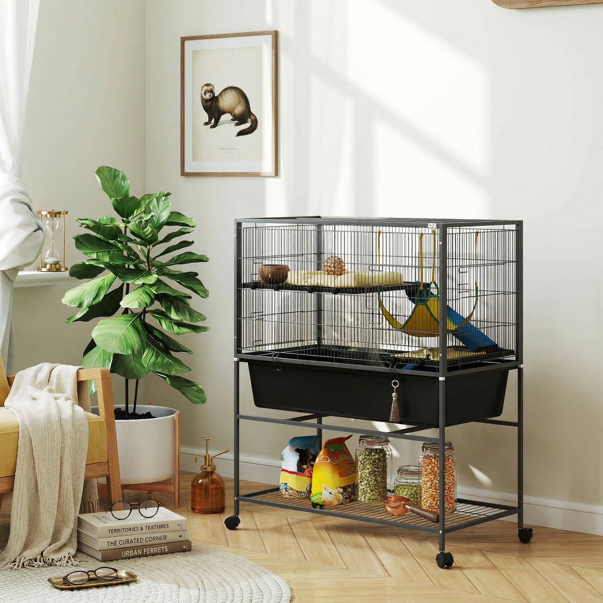 Pawhut Jaula Para Animales Pequeños De 3 Niveles 88x48x102 Cm Gris Oscuro_1