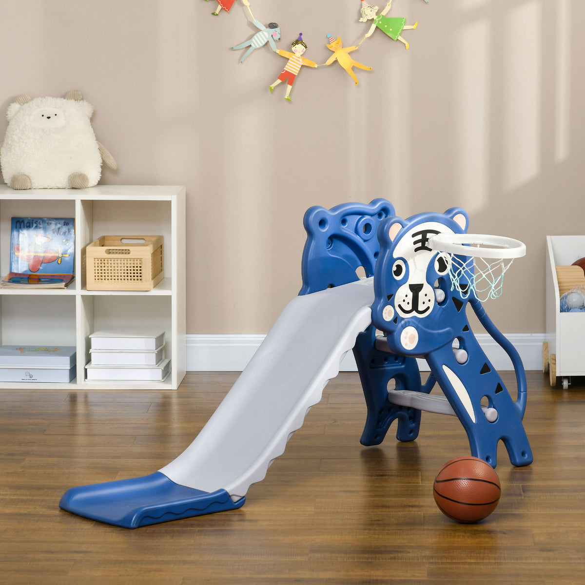 Aiyaplay Tobogán Infantil 3 En 1 Con Patrón De Tigre 133x60x70 Cm Azul Y Gris_1