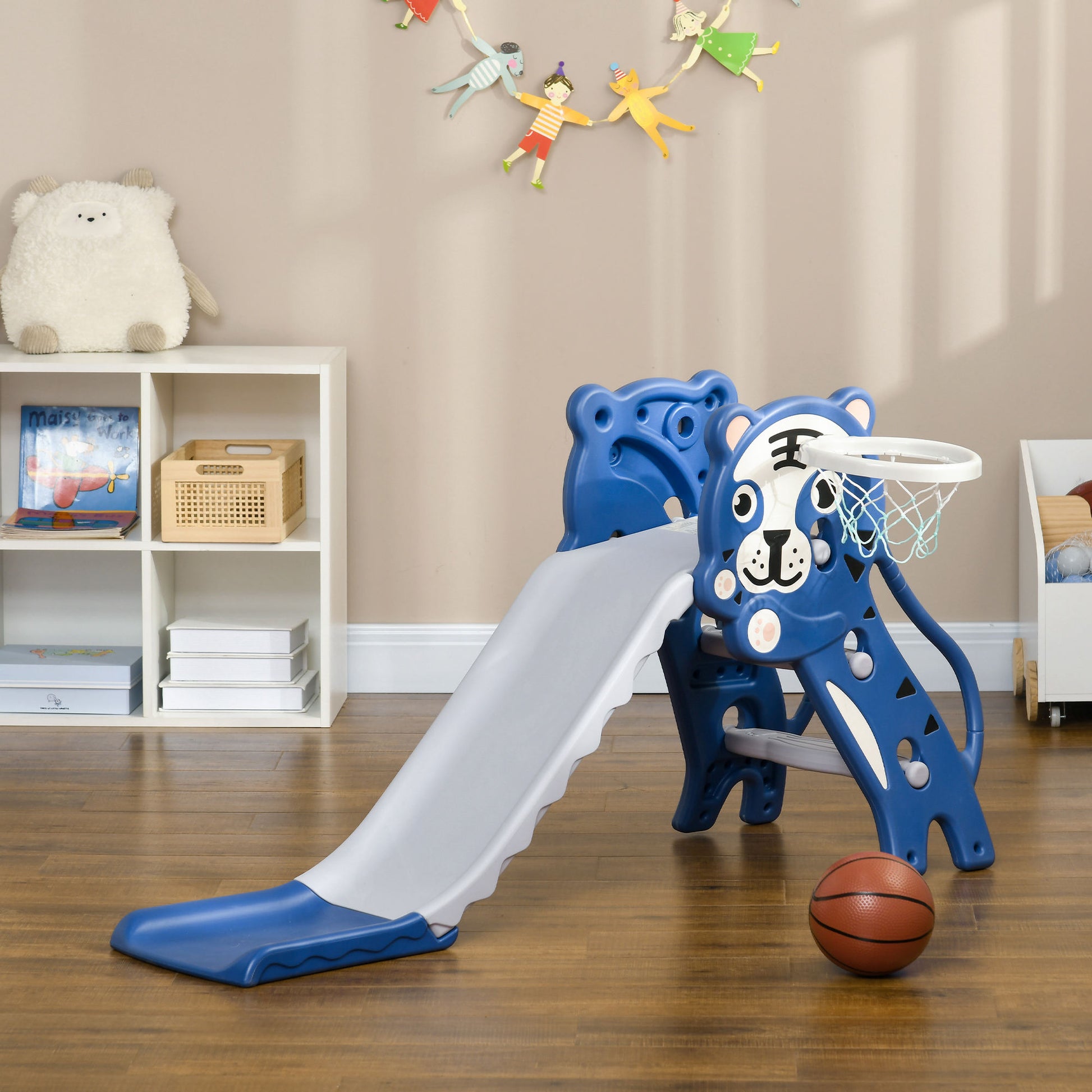 Aiyaplay Tobogán Infantil 3 En 1 Con Patrón De Tigre 133x60x70 Cm Azul Y Gris_1