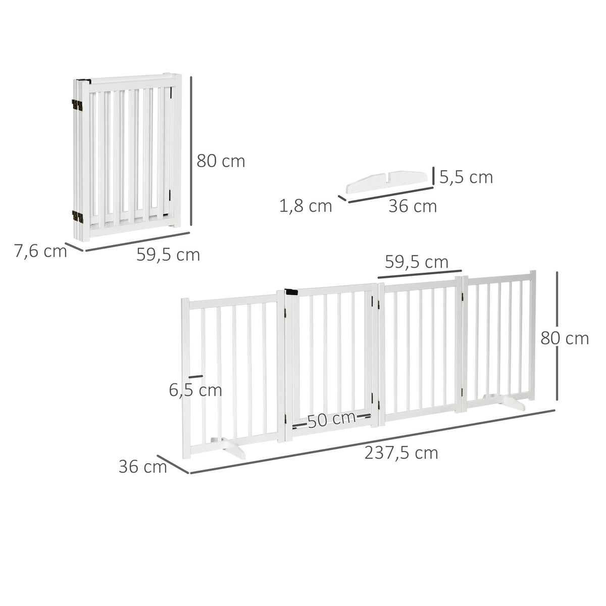 Pawhut Barrera Para Perros Plegable De 4 Paneles Con Puerta 237,5x36x80cm Blanco_2