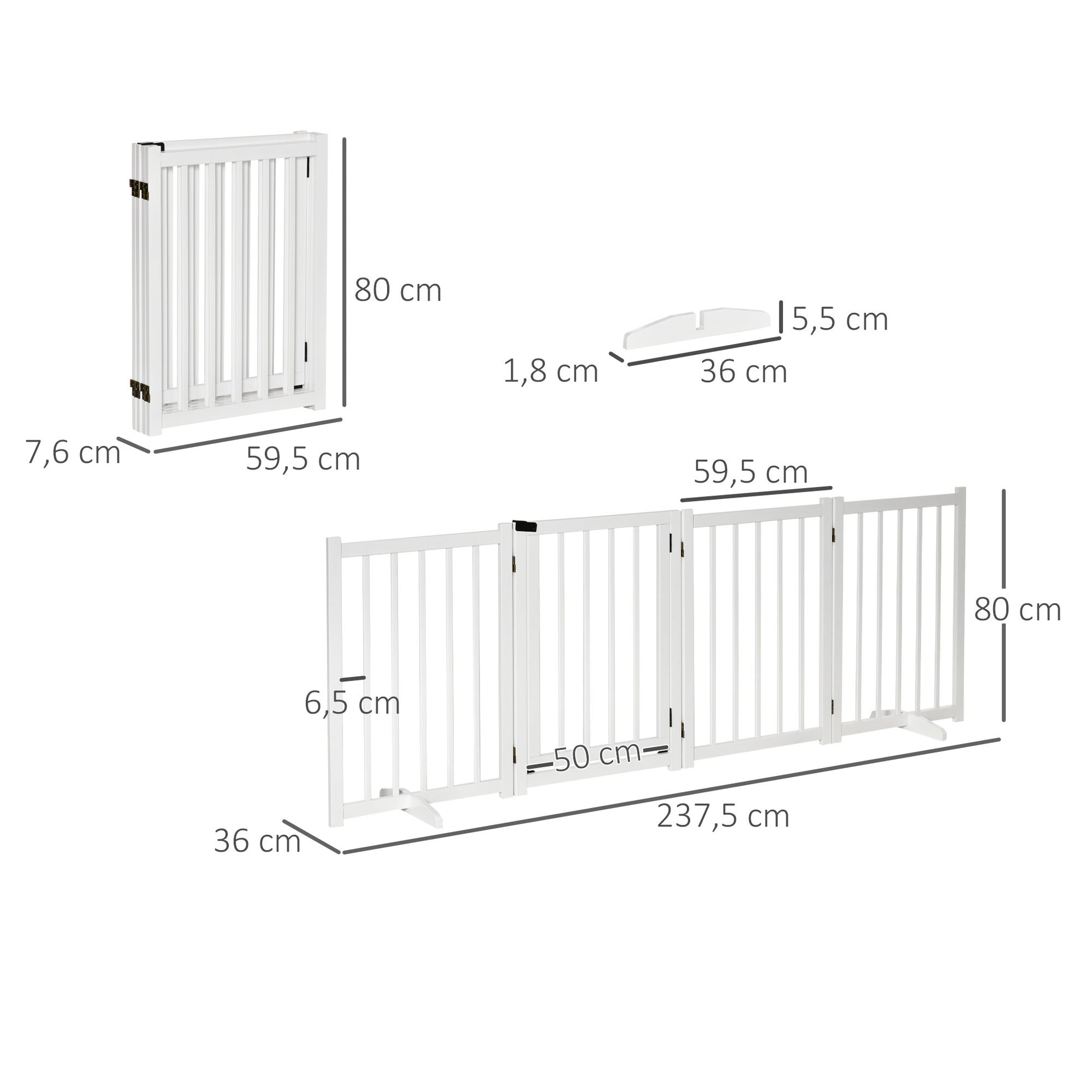 Pawhut Barrera Para Perros Plegable De 4 Paneles Con Puerta 237,5x36x80cm Blanco_2
