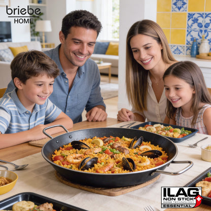 Briebe Paellera Inducción 34cm, 6 Raciones, Aluminio Prensado, Antiadherente Sin Pfoa, 3mm Espesor, Zafrán, Negro_1