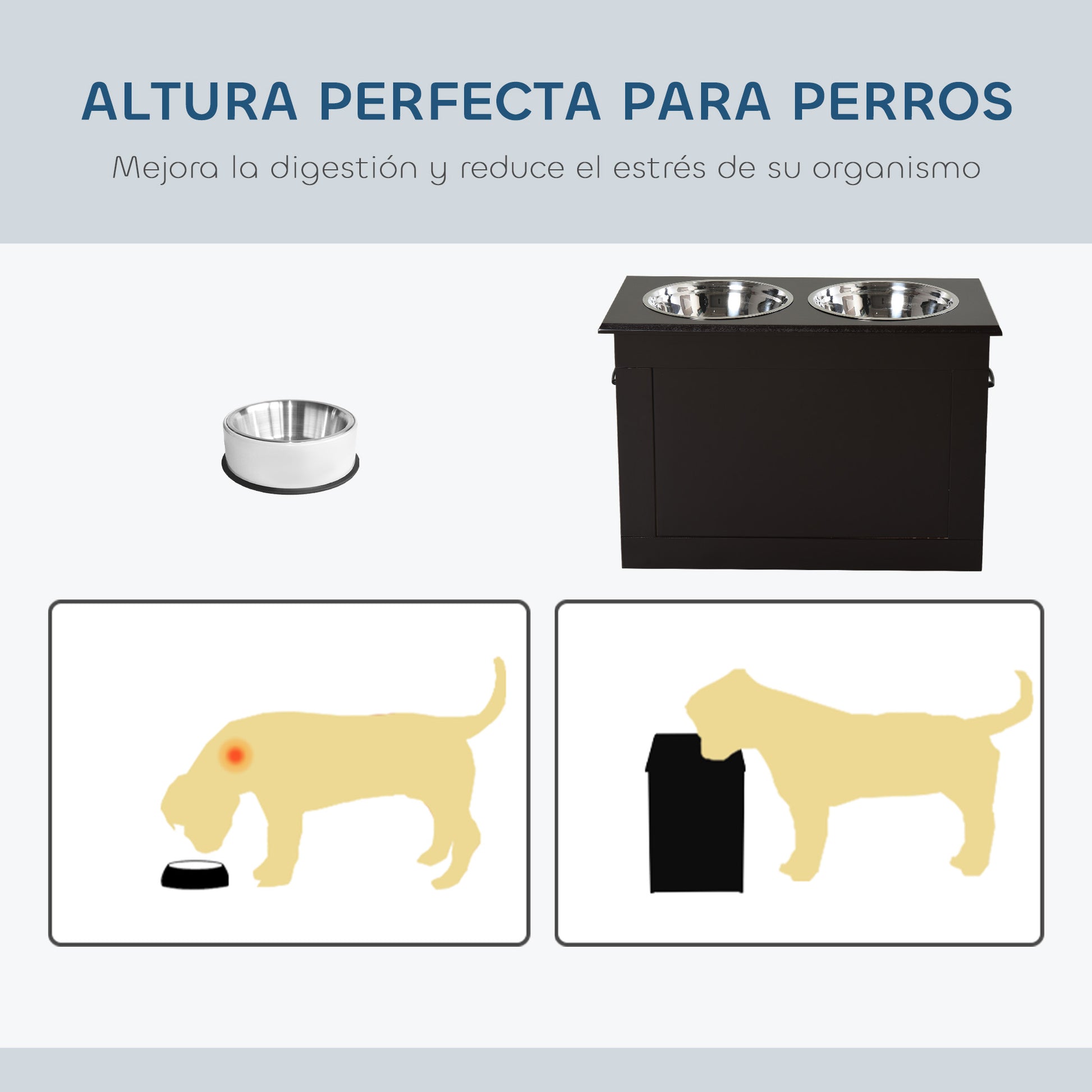 Pawhut Comedero Elevado Para Perros Con 2 Cuencos De Acero Inoxidable Marrón_5