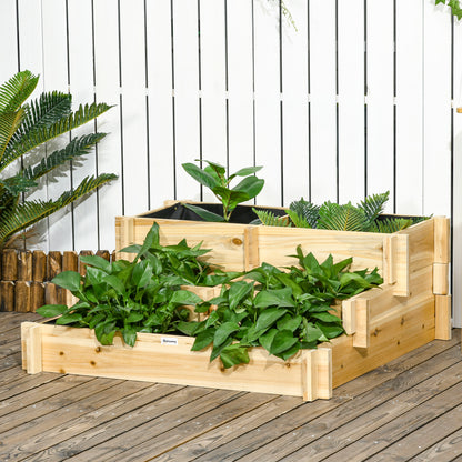 Outsunny Jardinera De Madera Con Diseño De Escalera 93x93x35 Cm Natural_4