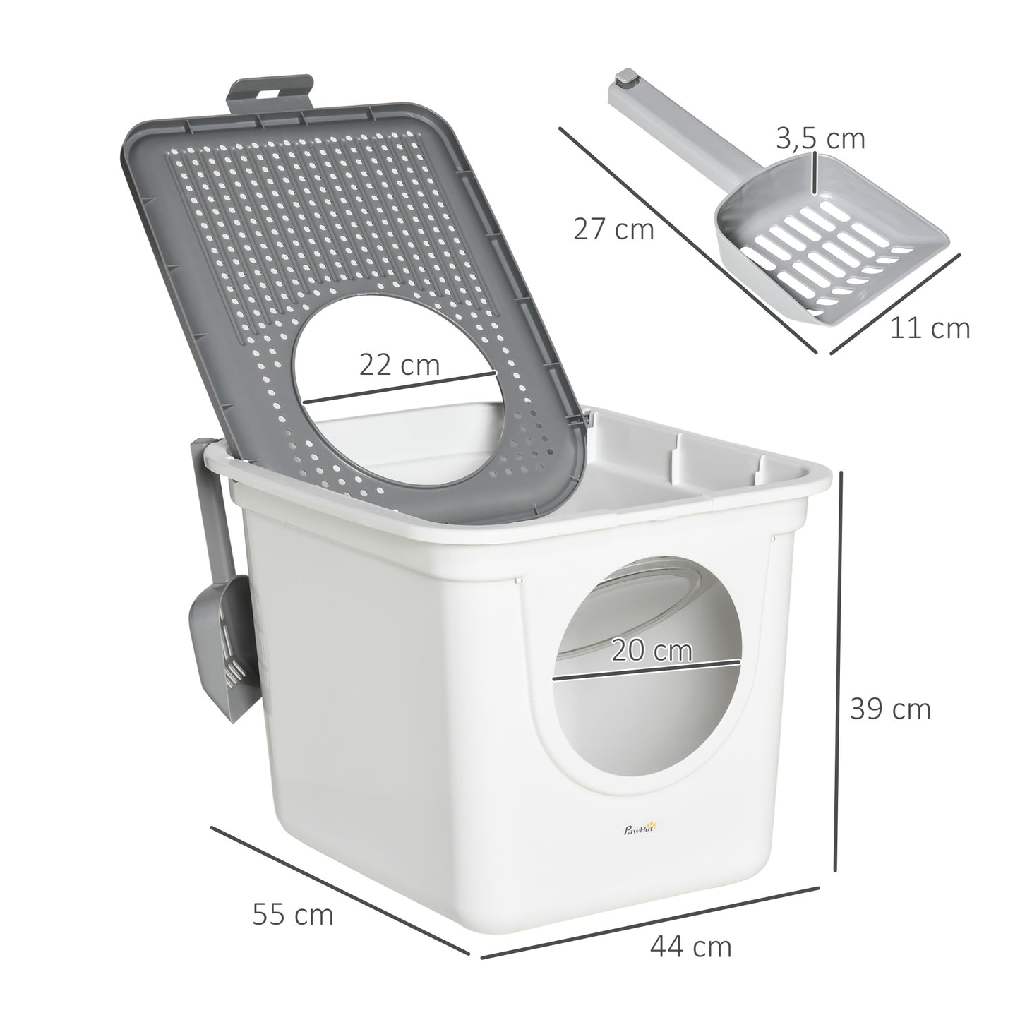 Pawhut Arenero Para Gatos Con Pala 2 Puertas 44x55x39 Cm Blanco Y Gris_2