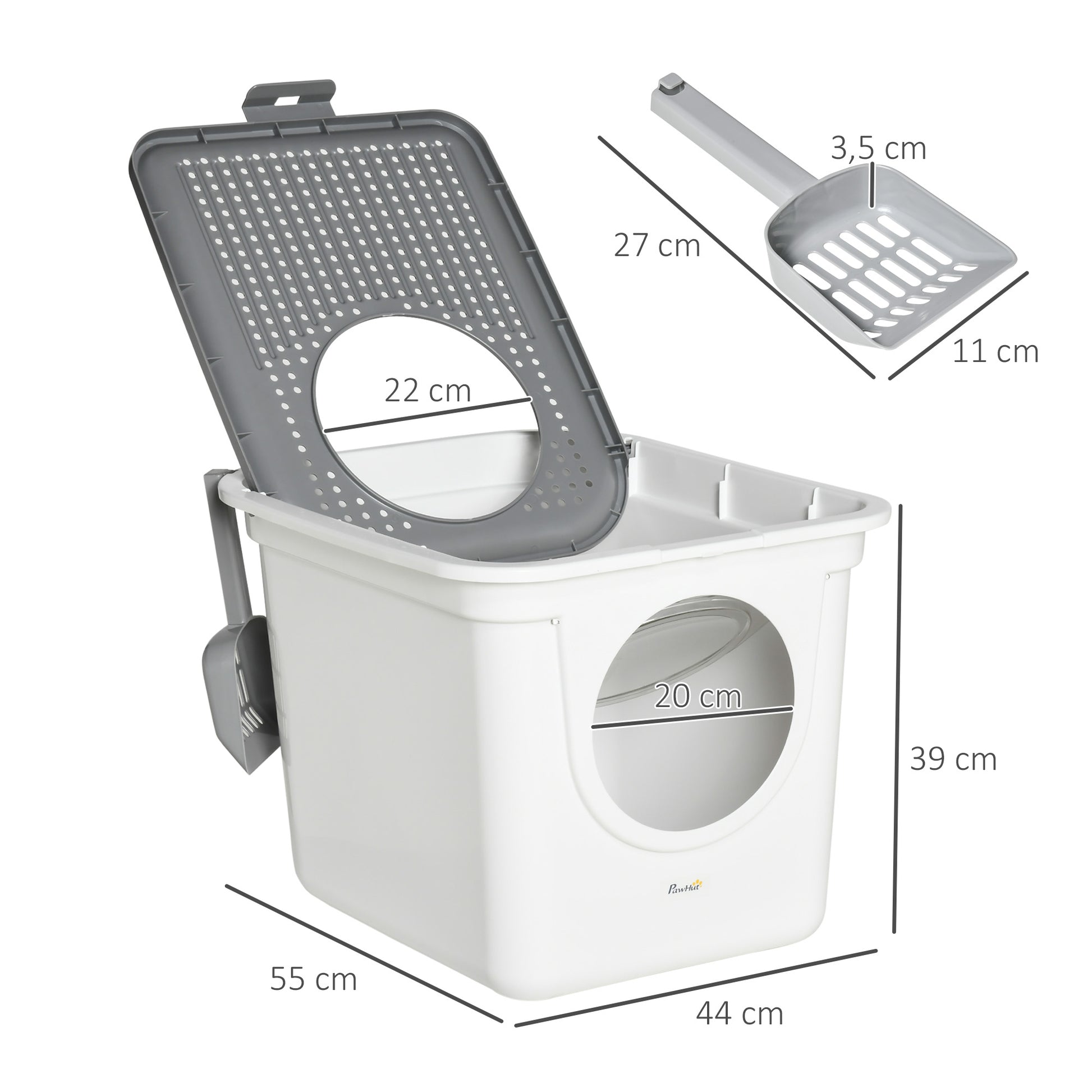 Pawhut Arenero Para Gatos Con Pala 2 Puertas 44x55x39 Cm Blanco Y Gris_2
