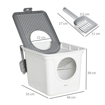 Pawhut Arenero Para Gatos Con Pala 2 Puertas 44x55x39 Cm Blanco Y Gris_2