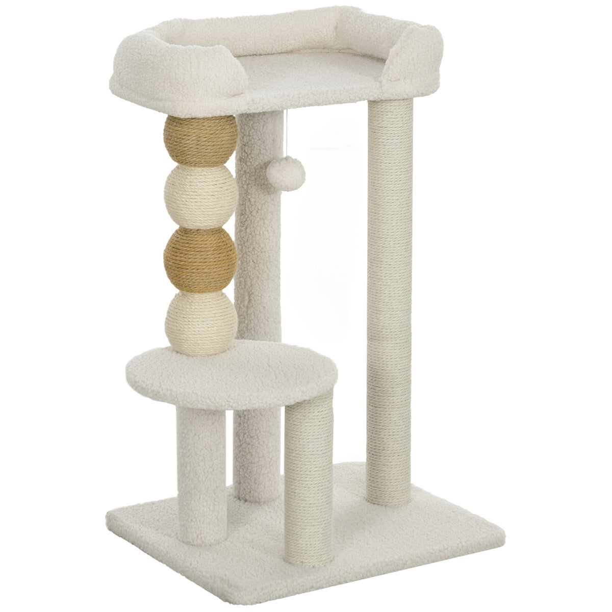 Pawhut Árbol Rascador Para Gatos Altura 76 Cm Revestimiento De Borreguillo Beige_1
