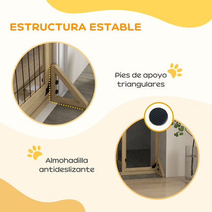 Pawhut Barrera Para Perros Extensible De Madera 112-159x44x70 Cm Natural_5