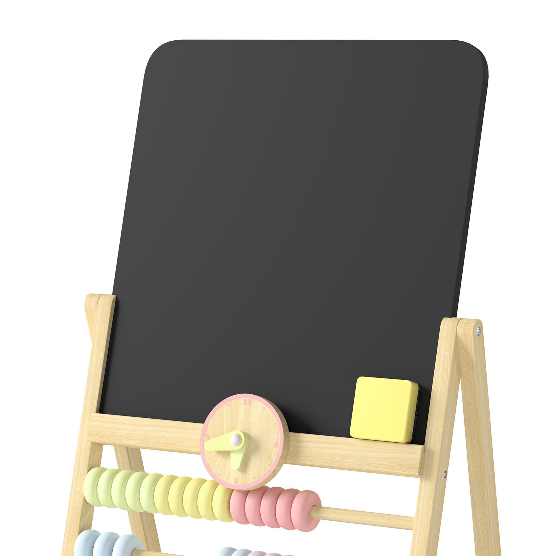 Aiyaplay Pizarra Infantil Caballete Con Reloj Ábaco Y Borrador Madera Natural_4