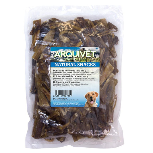 Snack natural para perros Puntas de nervio de Toro Arquivet 500 g