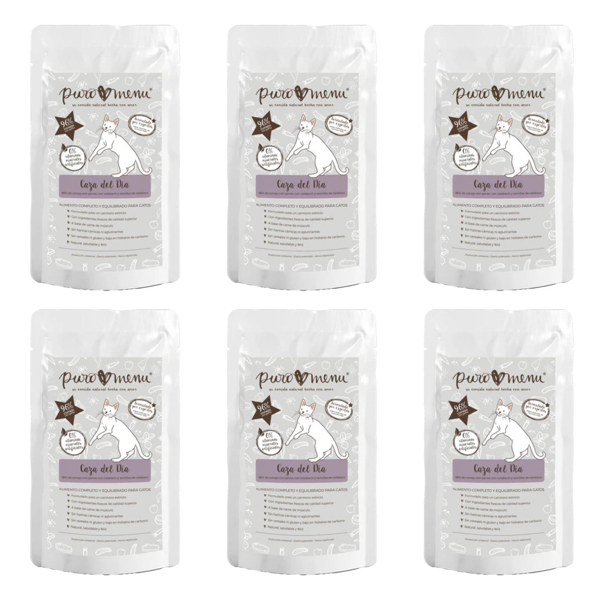 Pack Caza del Día (Conejo) Puromenu 6x100 g Comida húmeda Barf gatos