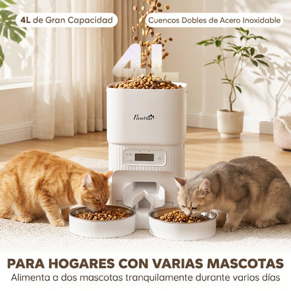 Pawhut Comedero Gato Automático 4l 1-6 Comidas Al Día 2 Cuencos Antiatascos_3