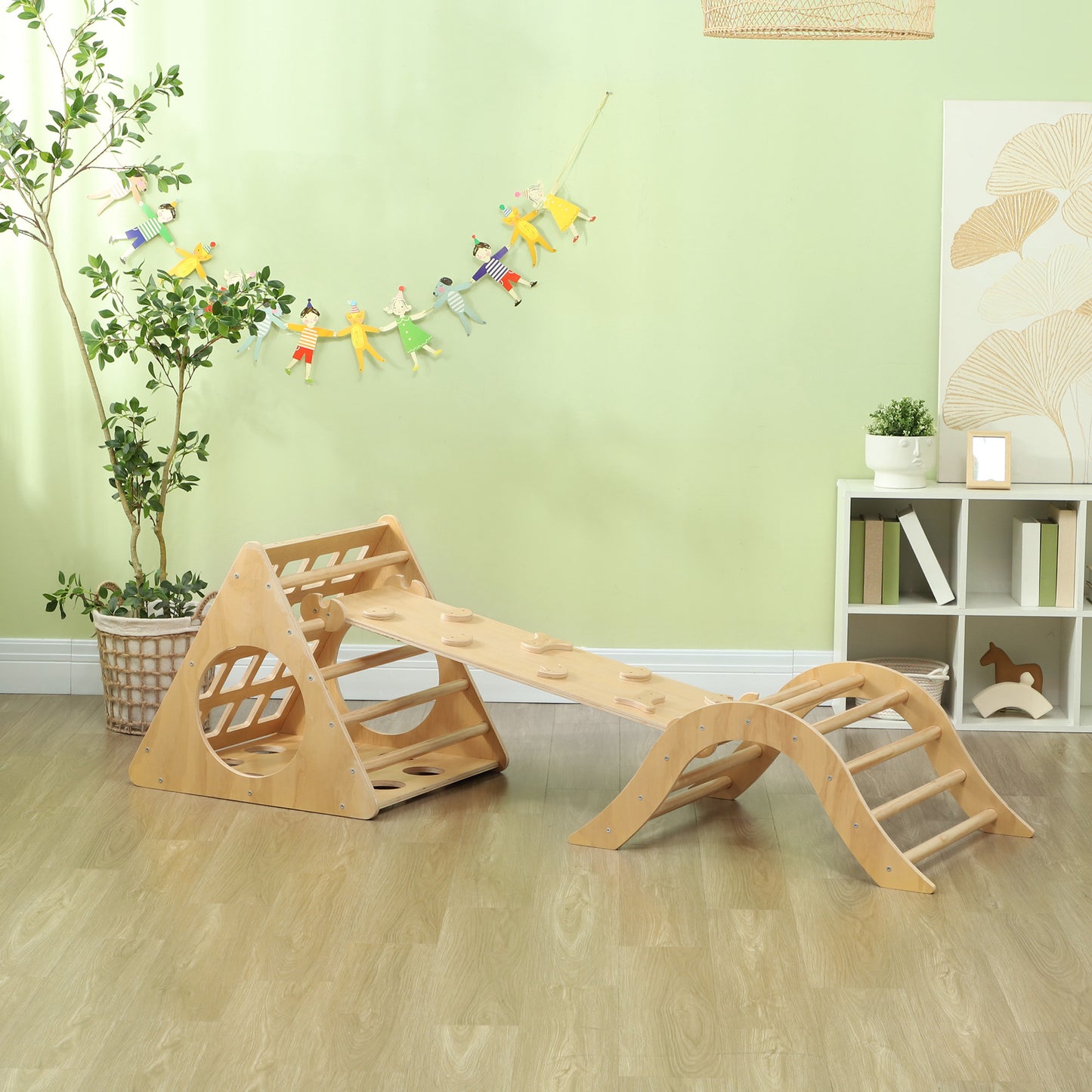 Aiyaplay Triángulo De Escalada De Madera 8 En 1 175x59,5x60 Cm Natural_1