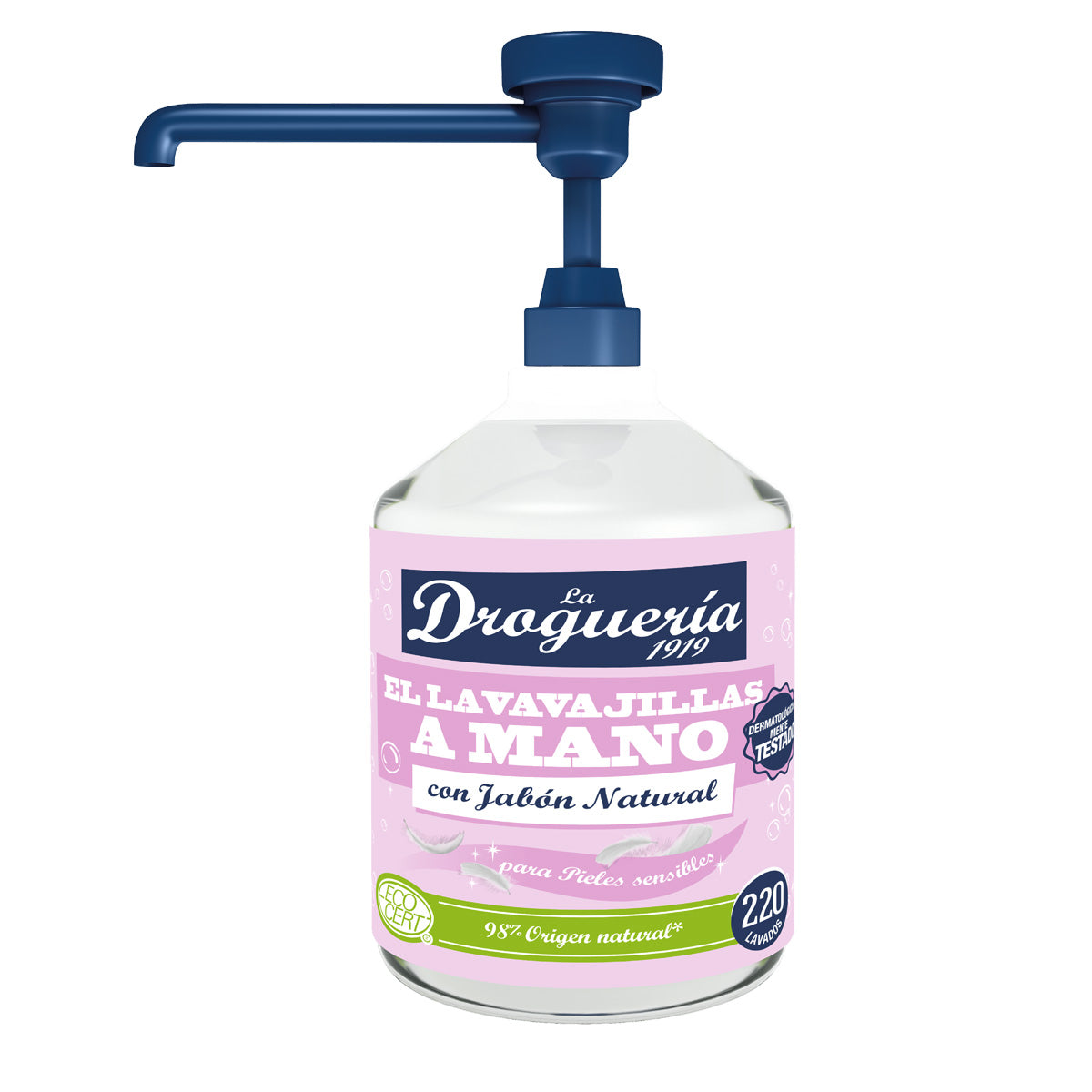 Lavavajillas a mano diluido con jabón natural dosificador para pieles sensibles LA DROGUERIA 1919 500 ml