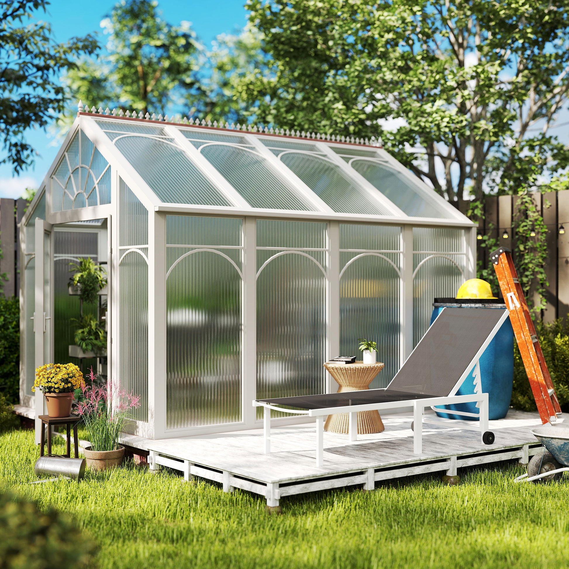 Outsunny Tumbona Jardín Exterior Con Ruedas Respaldo Ajustable 166x60x84 Cm Gris_3